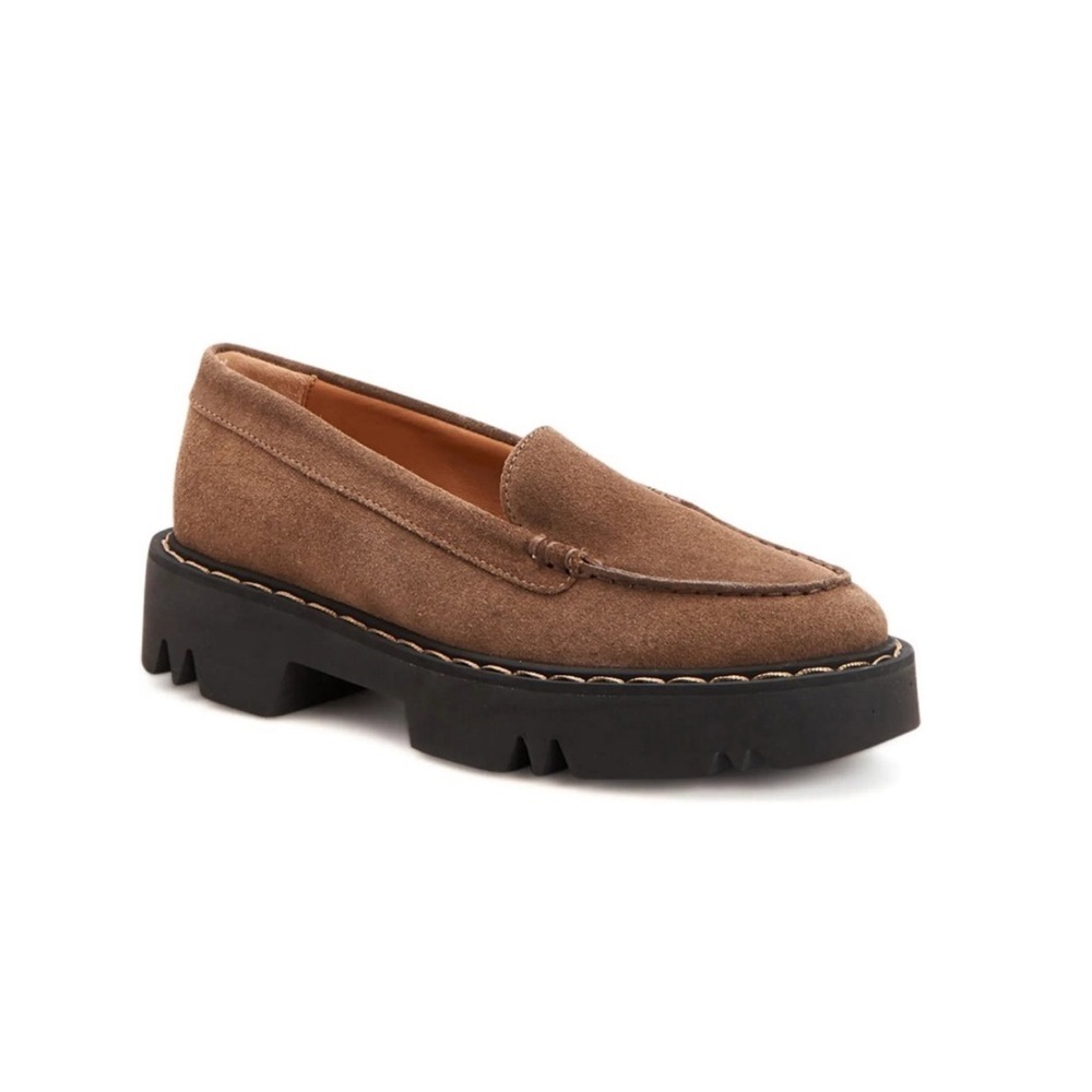 NEW AQUATALIA Hayley Water Resistant Platform Loafers Suede Taupe Size 10.5